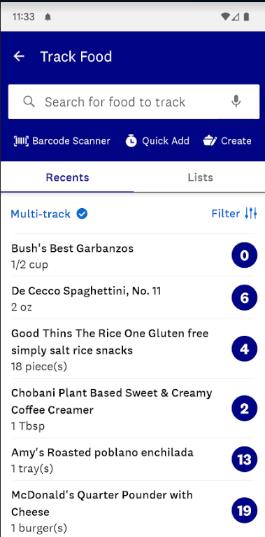 Food tracking in the WW app